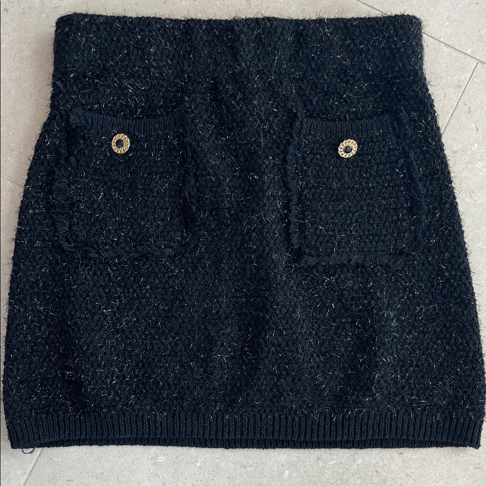 Zara Black Textured Mini Skirt with Sparkle Accents